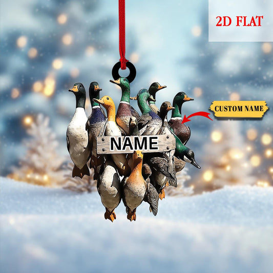 Personalized Duck Hunting 2D Flat Acrylic Christmas Ornament, Hunter Waterfowl Outdoor Ornament, Gift for Hunters, Hunting Christmas Decor
