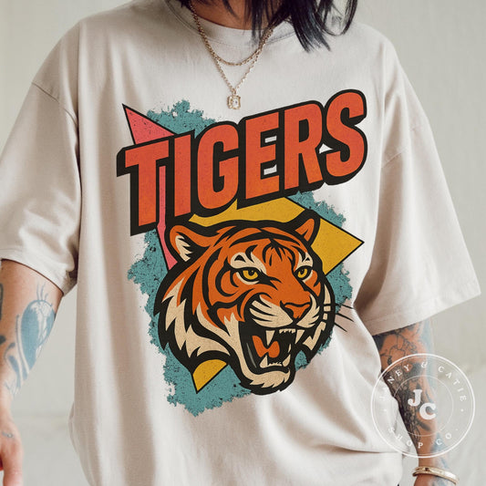 Comfort Colors Tigers Mascot T-Shirt Unisex School Spirit Tee Vintage Retro Tiger Shirt Sports Team Fan Apparel Game Day T-Shirt