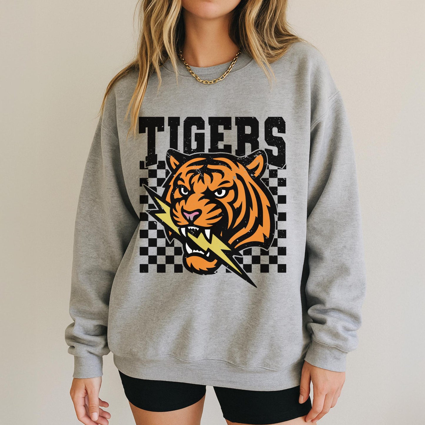 Tigers Basketball mascot, Tigers game day football, football mom crewneck, cute game day sweatshirt, Heather ash unisex sweatshirt