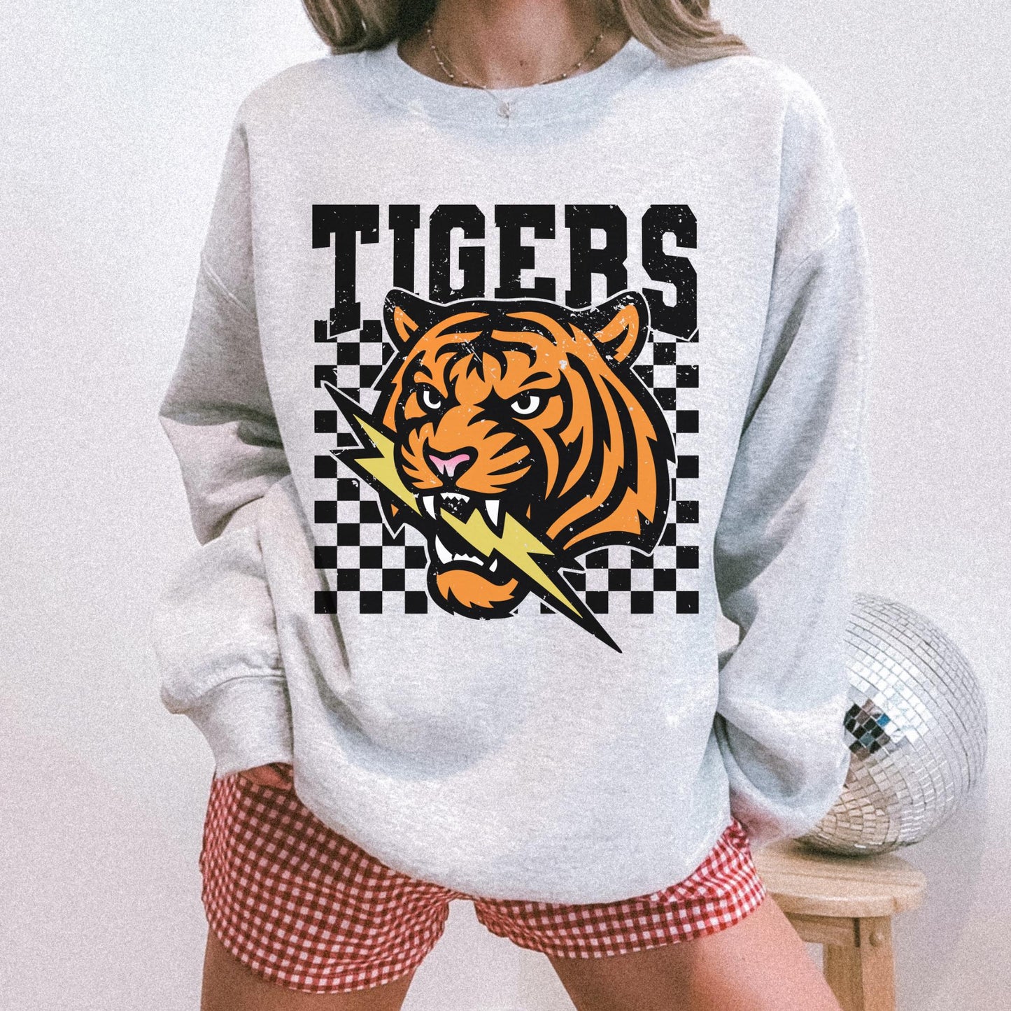 Tigers Basketball mascot, Tigers game day football, football mom crewneck, cute game day sweatshirt, Heather ash unisex sweatshirt