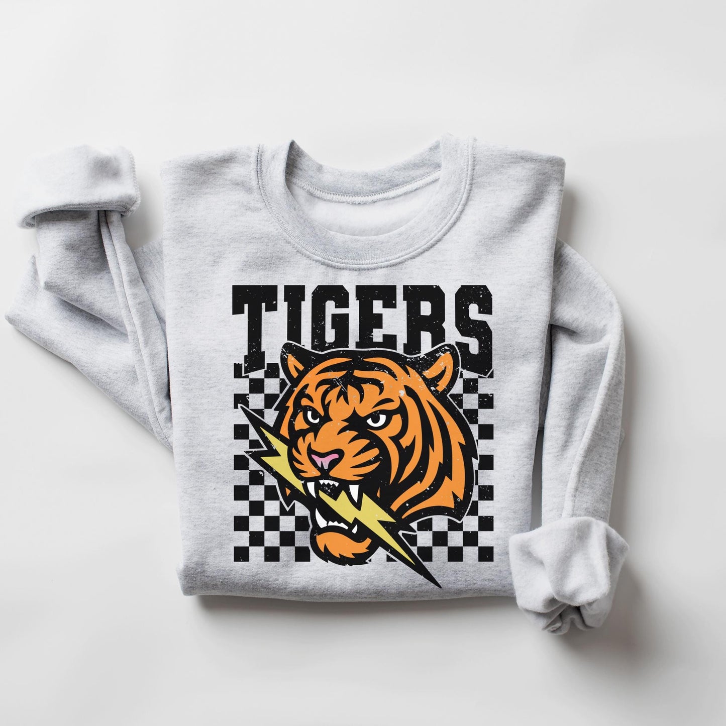 Tigers Basketball mascot, Tigers game day football, football mom crewneck, cute game day sweatshirt, Heather ash unisex sweatshirt