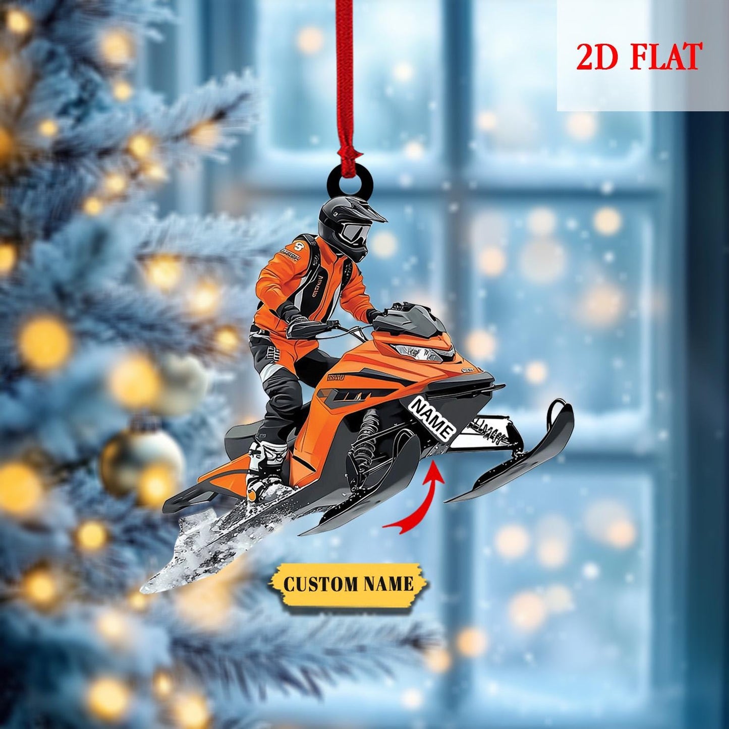 Custom Name Snowmobile Christmas 2D Flat Acrylic Ornament, Snow Mobile Rider Ornament, Snowmobile 2025 Ornament, Outdoor Sport Ornament