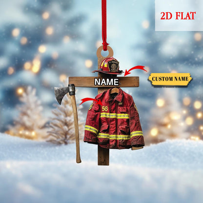 Personalized Firefighter 2D Flat Acrylic Ornament, Fire Hero Uniform,Firefighter Christmas Gift, Firefighter Gear Keepsake, Gift For Fireman