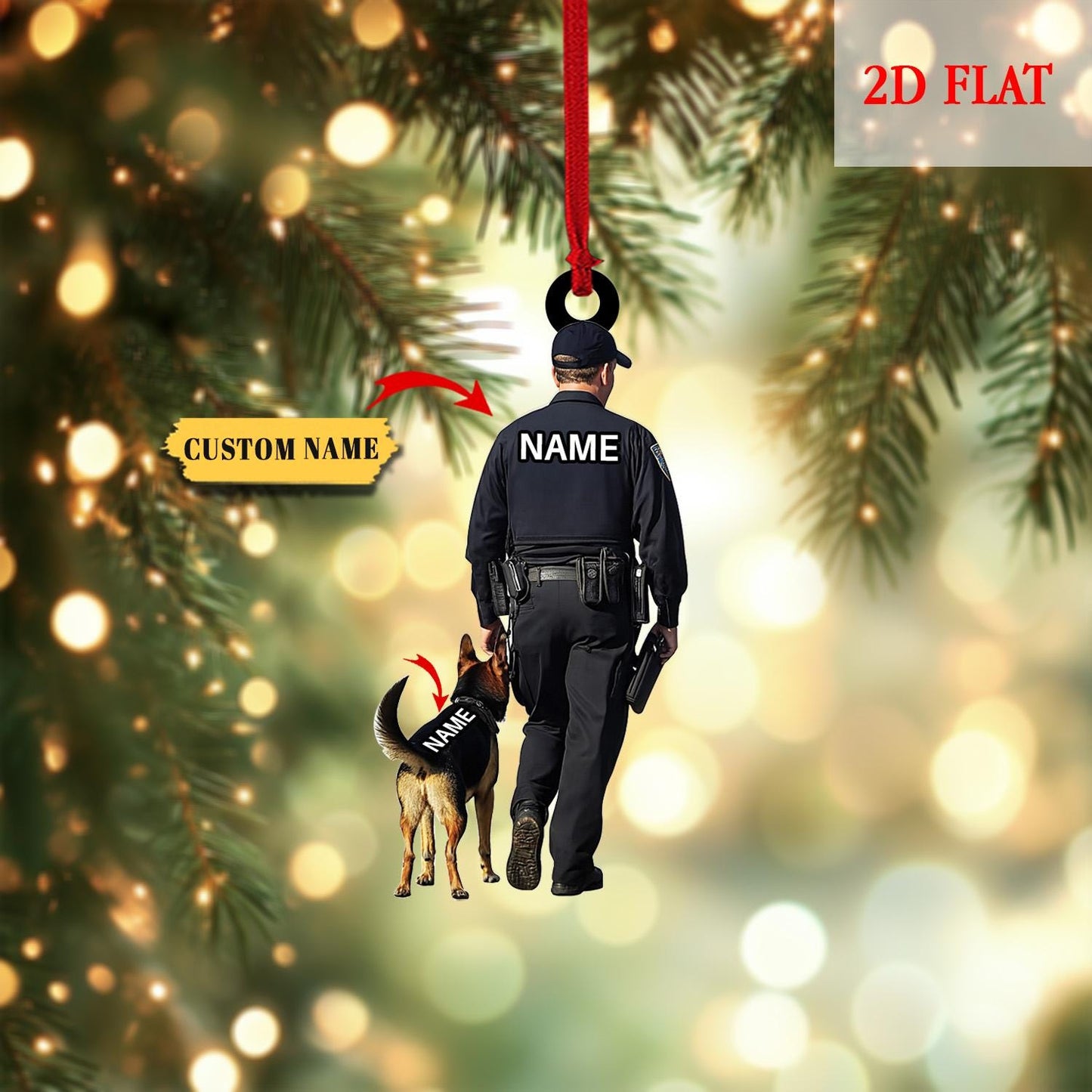 Personalized Police Dog Trainer Squad Christmas 2D Flat Ornament, Police Lovers Ornament, Gift For Police, Xmas Tree Hanging Decoration