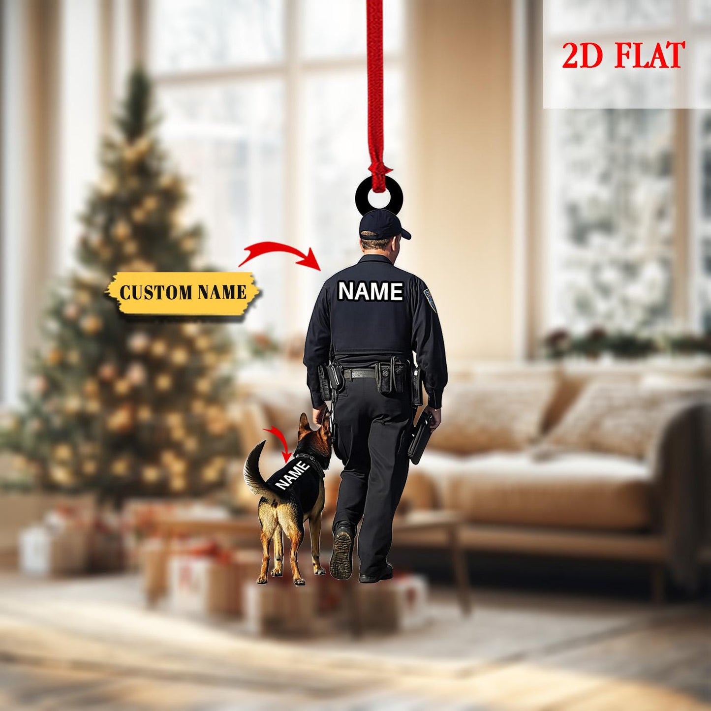 Personalized Police Dog Trainer Squad Christmas 2D Flat Ornament, Police Lovers Ornament, Gift For Police, Xmas Tree Hanging Decoration
