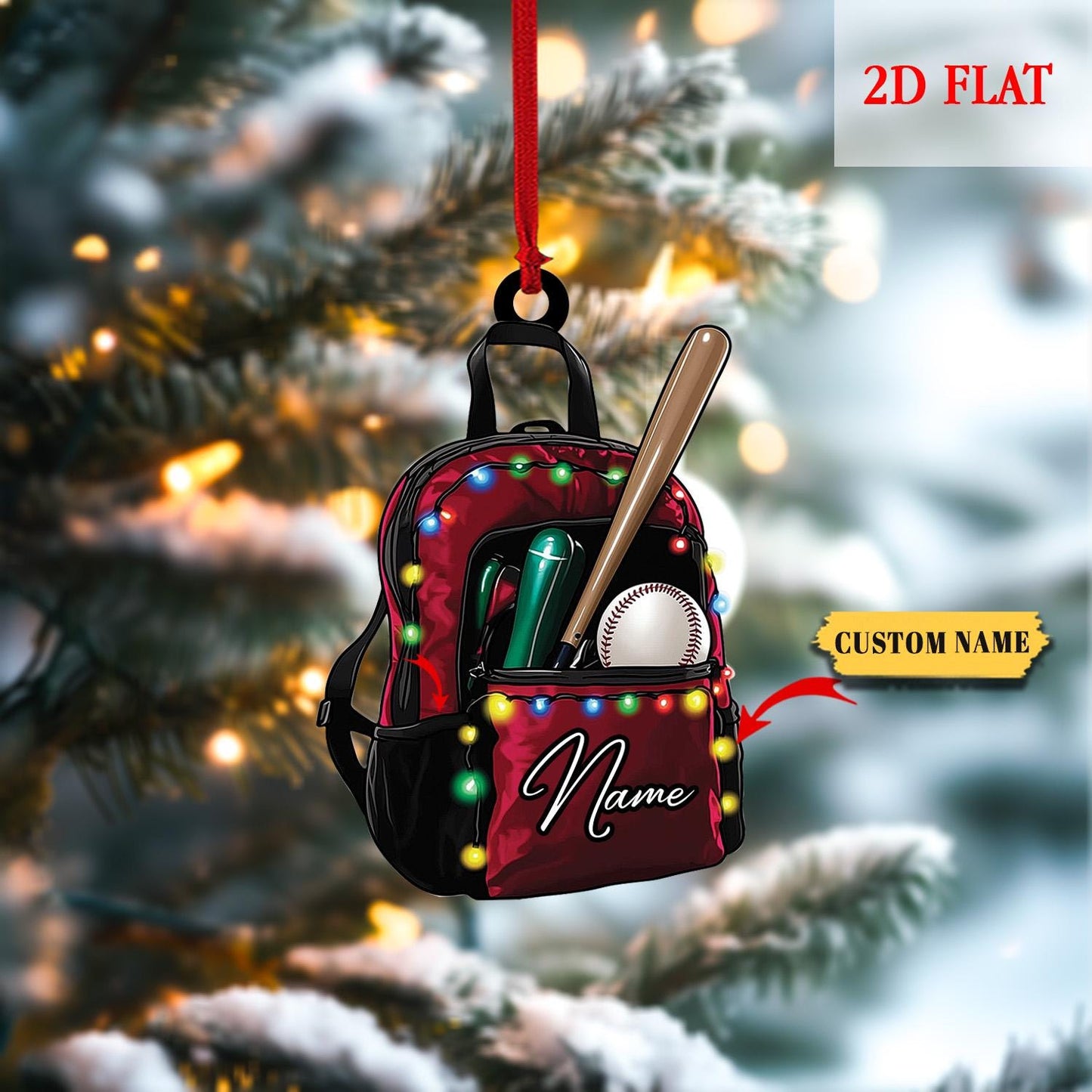 Personalized Baseball Bag 2D Flat Acrylic Ornament, Baseball Player Gear Ornament, Baseball Custom Name Keepsake, Baseball Christmas Decor