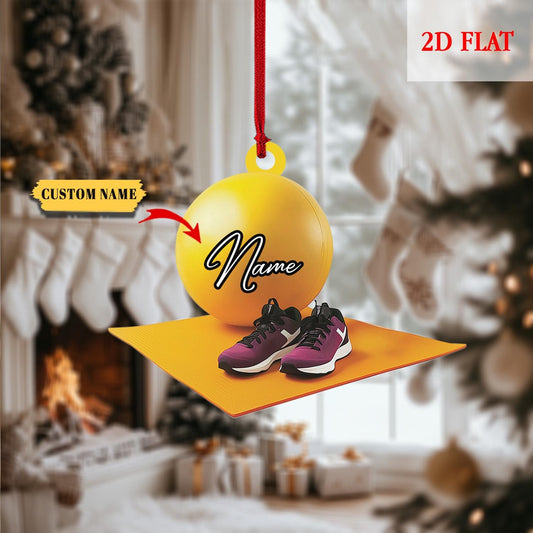 Personalized Yoga Fitness 2D Flat Acrylic Ornament, Gym Ornament with Ball and Mat, Gift for Trainers and Workout Lovers, Holiday Decor