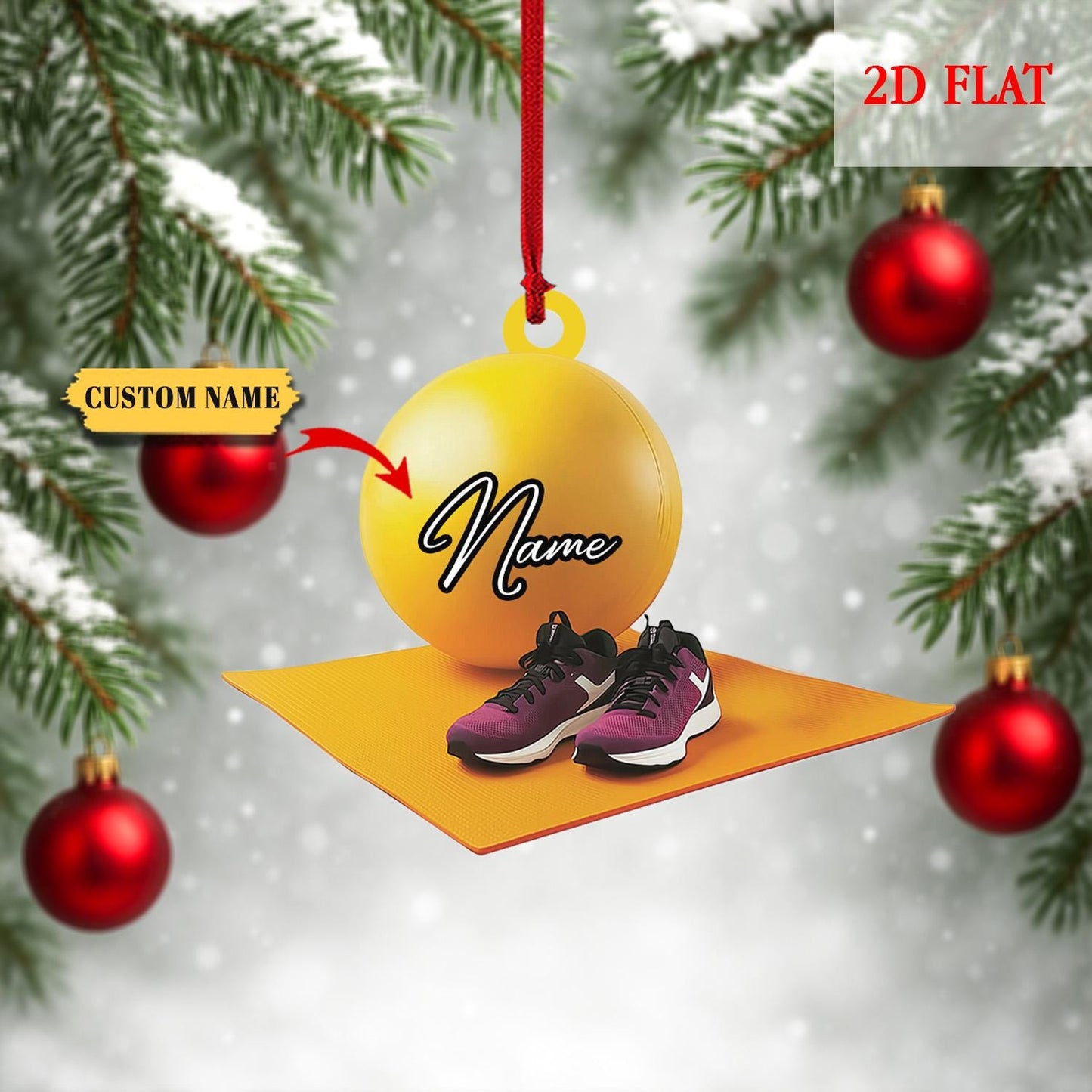 Personalized Yoga Fitness 2D Flat Acrylic Ornament, Gym Ornament with Ball and Mat, Gift for Trainers and Workout Lovers, Holiday Decor