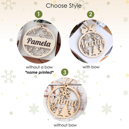 Christmas Ornament for Holiday Decor: Wooden Personalized Ornament , Snowflake Name Sign