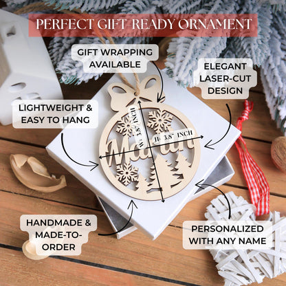 Christmas Ornament for Holiday Decor: Wooden Personalized Ornament , Snowflake Name Sign