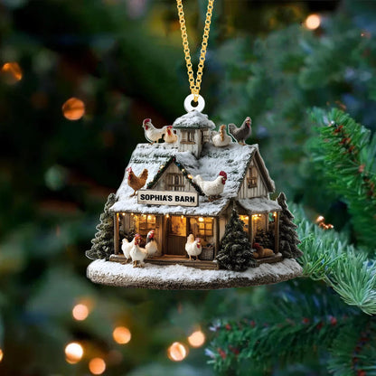 Farmhouse Chicken Barn Christmas Ornament, Farmhouse Holiday Tree Decoration for Xmas, Rustic Country Holiday Tree Decoration, Xmas Gift