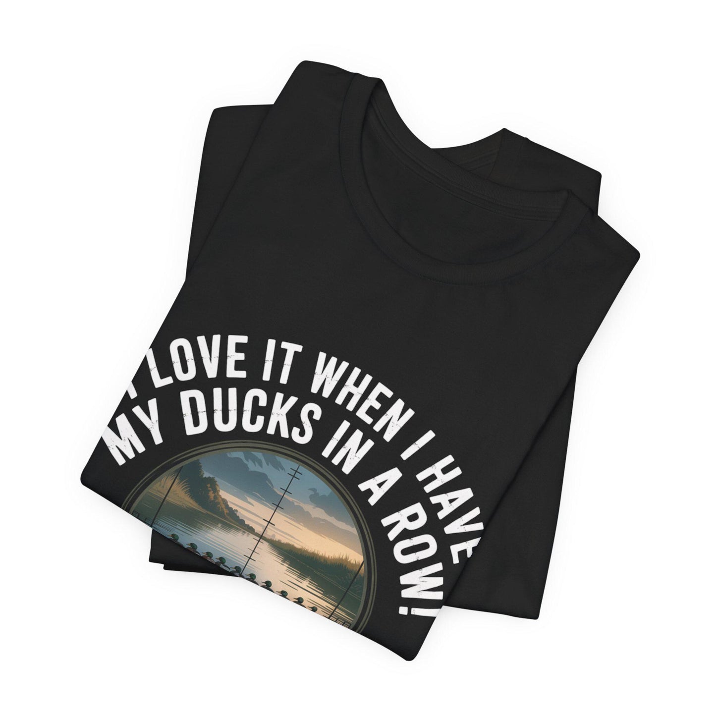 Playful Ducks in a Row Hunting T-Shirt - Mens Short Sleeve Tee, Funny Gift for Animal Lovers, Casual Wear, Birthday, Humor