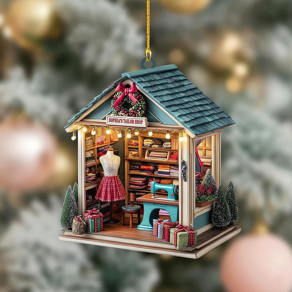Custom Dreamy Tailor Shop 2D Flat Acrylic Ornament, Sewing Ornament, Gift for Future Tailor, Gift for Sewing Lovers, Xmas Sewing Machine