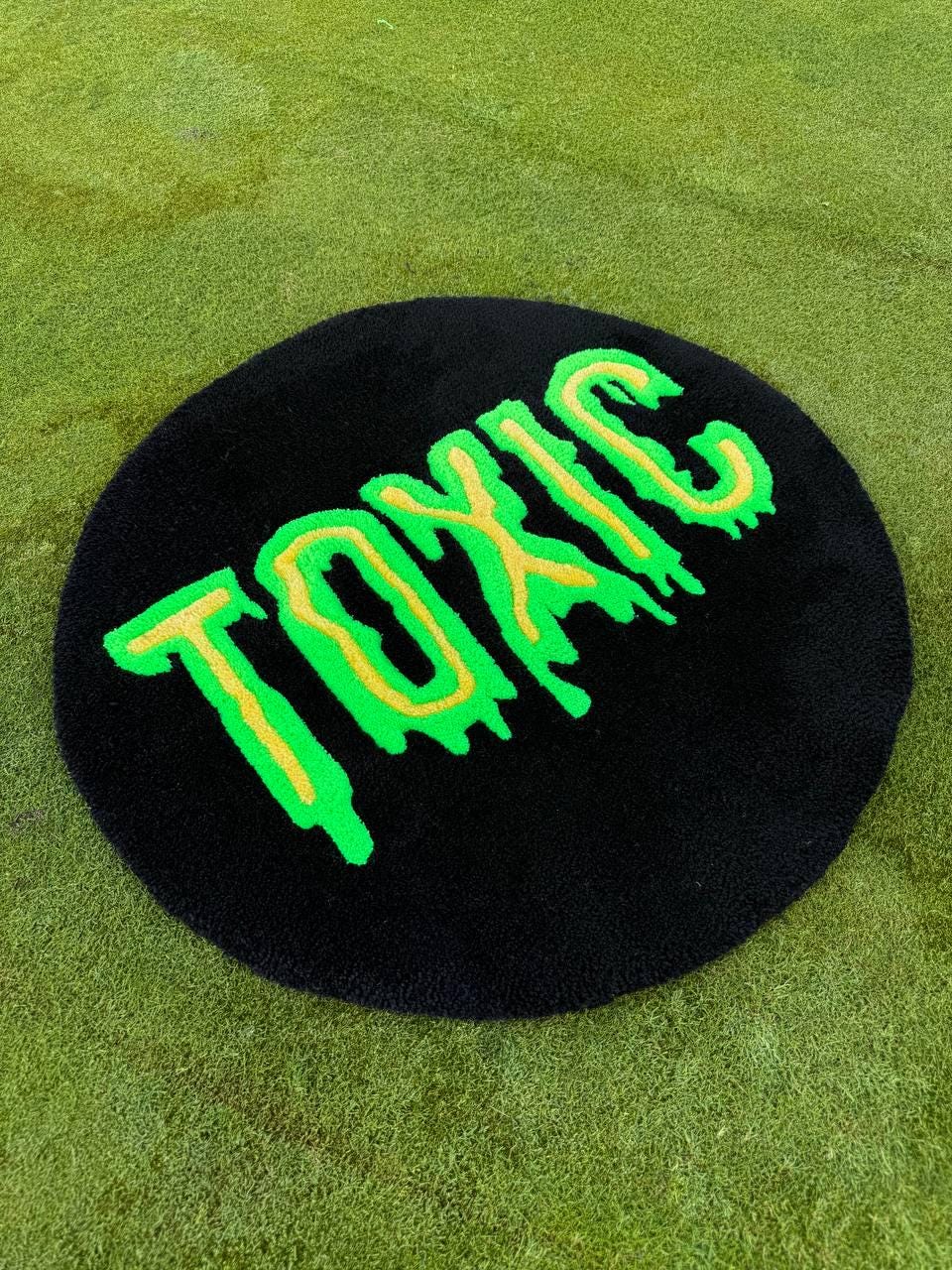 Toxic tufted rug – round handmade rug, custom tufted carpet, trendy rug, funny home decor, statement rug, unique wall art