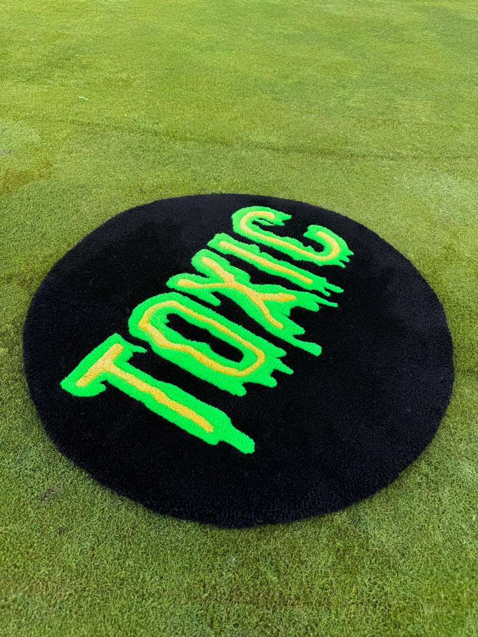 Toxic tufted rug – round handmade rug, custom tufted carpet, trendy rug, funny home decor, statement rug, unique wall art