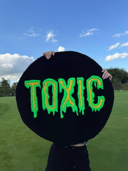 Toxic tufted rug – round handmade rug, custom tufted carpet, trendy rug, funny home decor, statement rug, unique wall art