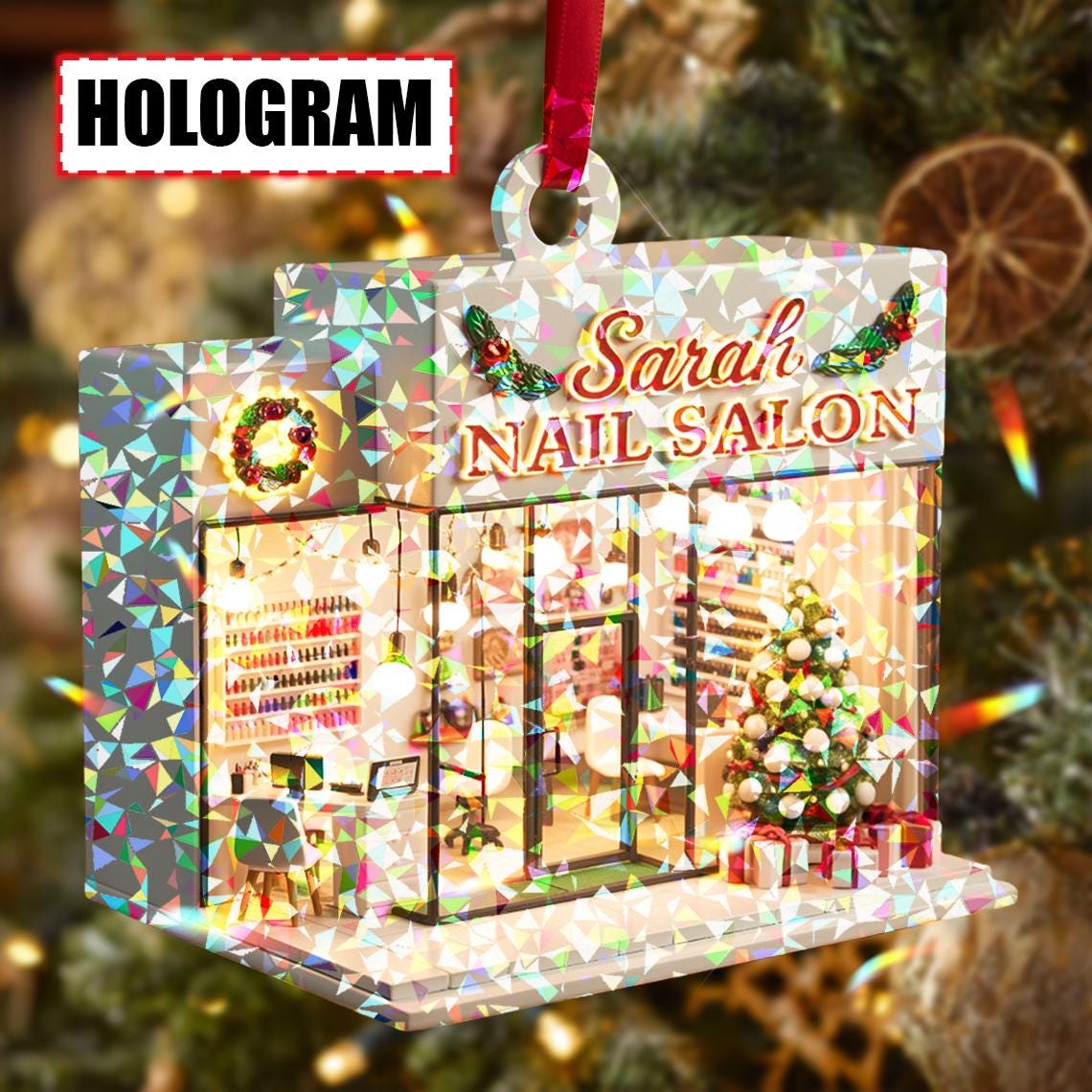Custom Nail Salon Christmas Ornament – Flat 2D Acrylic Tree Decoration, Personalized Salon Gift, Beauty Shop Holiday Decor Keepsake