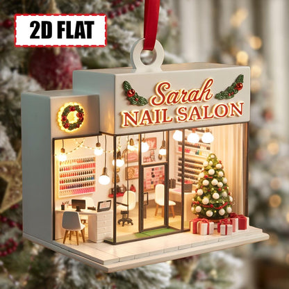 Custom Nail Salon Christmas Ornament – Flat 2D Acrylic Tree Decoration, Personalized Salon Gift, Beauty Shop Holiday Decor Keepsake