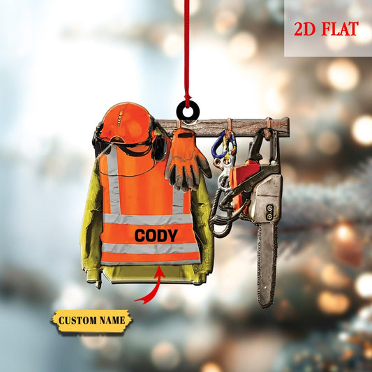Personalized Arborist Chainsaw 2D Flat Christmas Ornament, Logger Ornament, Gift for Arborist, Tree Trimmer Cutter Decor, Arborist Christmas
