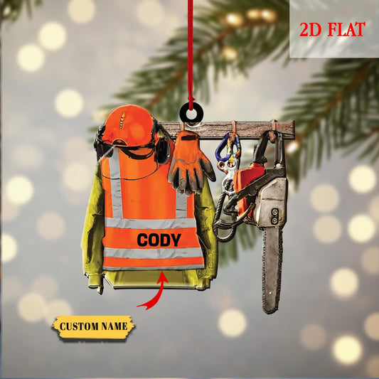 Personalized Arborist Chainsaw 2D Flat Christmas Ornament, Logger Ornament, Gift for Arborist, Tree Trimmer Cutter Decor, Arborist Christmas