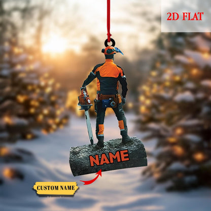 Personalized Arborist Christmas Ornament, Logger Hanging Ornament, Tree Trimmer Cutter Decor, Unique Handyman Holiday Gift for Men