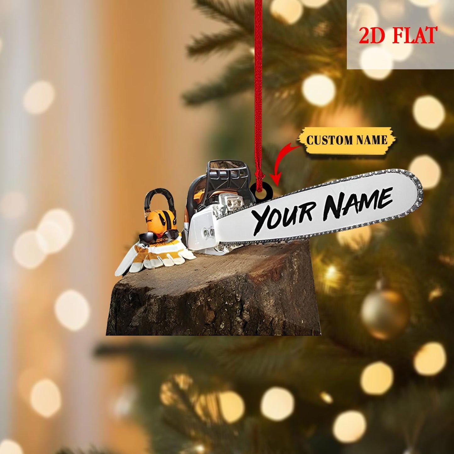 Personalized Arborist Chainsaw 2D Flat Acrylic Ornament, Tree Trimmer Cutter Decor, Unique Handyman Holiday Gift for Men, Gift For Arborist
