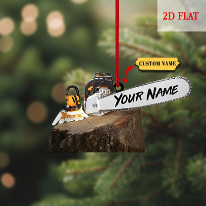 Personalized Arborist Chainsaw 2D Flat Acrylic Ornament, Tree Trimmer Cutter Decor, Unique Handyman Holiday Gift for Men, Gift For Arborist