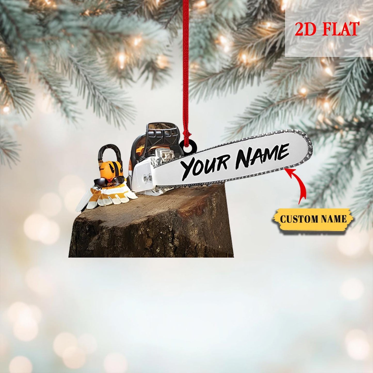Personalized Arborist Chainsaw 2D Flat Acrylic Ornament, Tree Trimmer Cutter Decor, Unique Handyman Holiday Gift for Men, Gift For Arborist