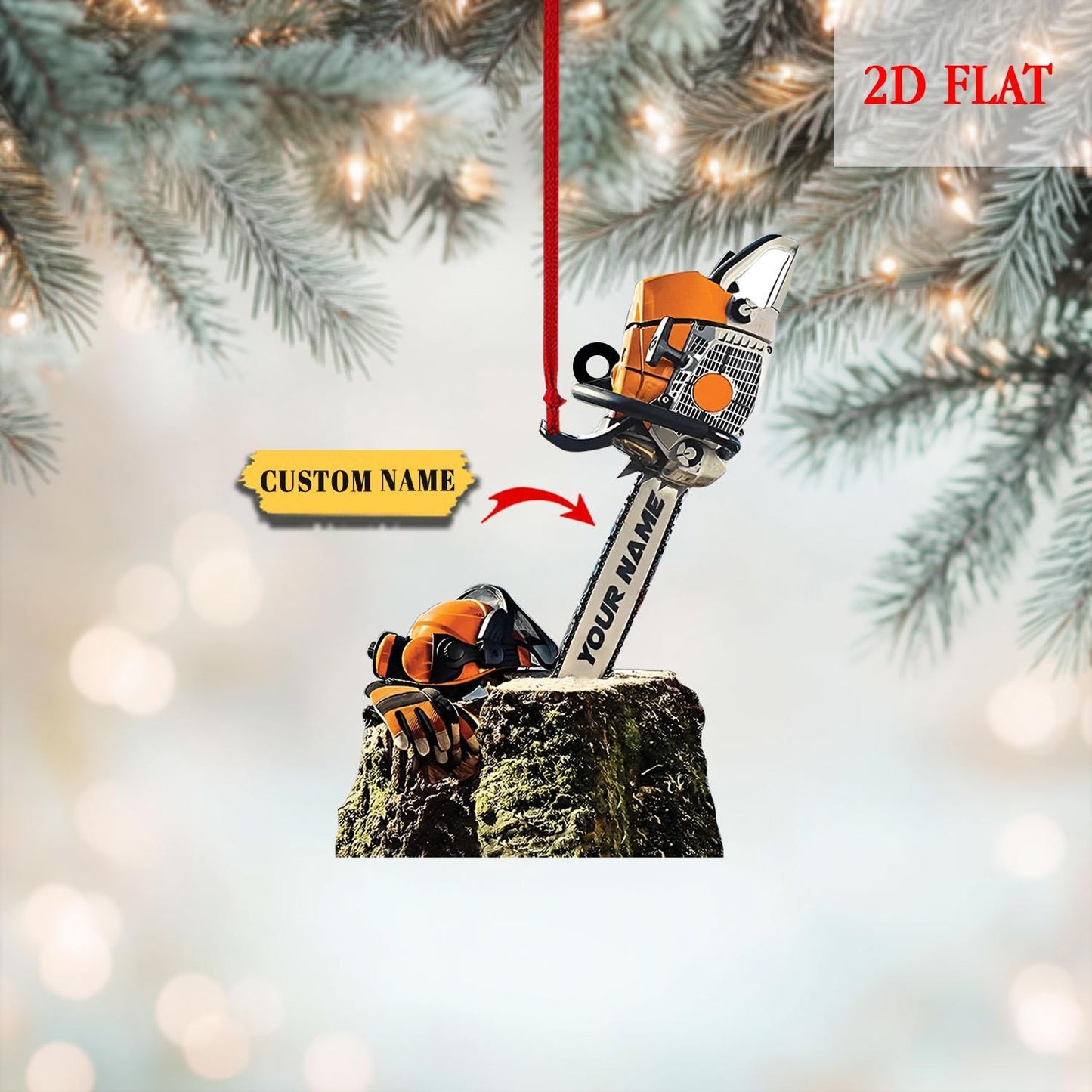 Personalized Arborist Chainsaw 2D Ornament, Tree Trimmer Cutter Decor, Unique Handyman Holiday Gift, Arborist Gear & Equipment Ornament