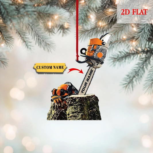 Personalized Arborist Chainsaw 2D Ornament, Tree Trimmer Cutter Decor, Unique Handyman Holiday Gift, Arborist Gear & Equipment Ornament
