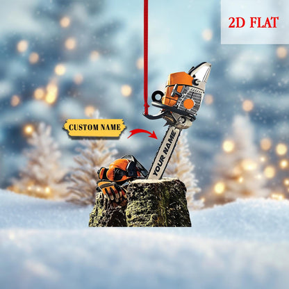 Personalized Arborist Chainsaw 2D Ornament, Tree Trimmer Cutter Decor, Unique Handyman Holiday Gift, Arborist Gear & Equipment Ornament