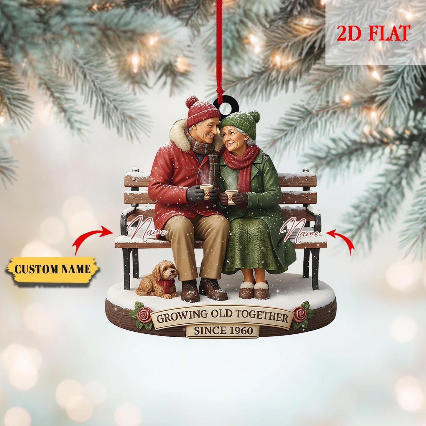 Personalized Growing Old Together 2D Flat Home Decoration, Wedding Anniversary Christmas Ornament, 50th Anniversary Gift For Grandparents