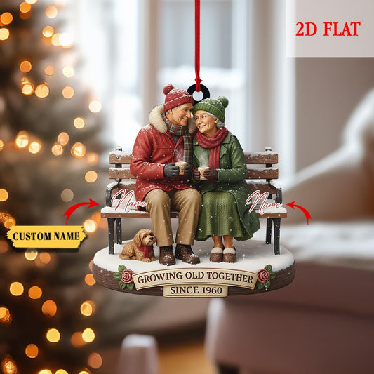 Personalized Growing Old Together 2D Flat Home Decoration, Wedding Anniversary Christmas Ornament, 50th Anniversary Gift For Grandparents