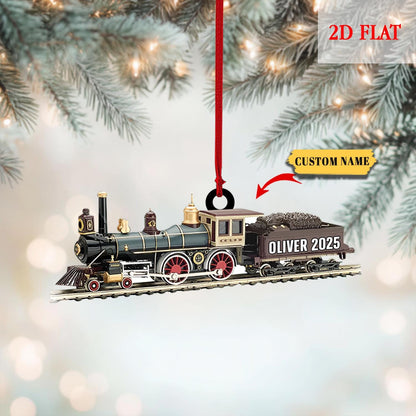 Personalized Train 2D Flat Ornament, Locomotive Christmas Ornament, Railway Train Holiday Ornament, Railroader Gift, Gift For Train Lovers