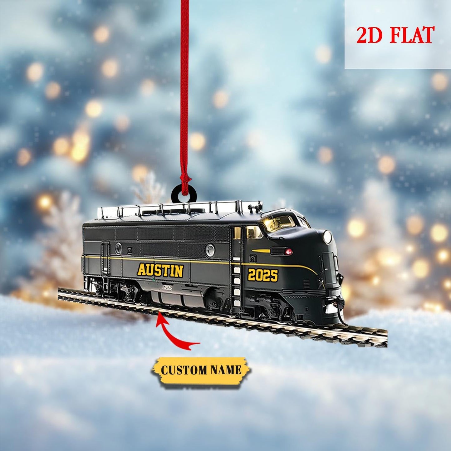 Personalized Train 2D Flat Ornament, Railway Train Holiday Ornament, Railroader Gift, Gift For Train Lovers, Railroader Christmas Ornament