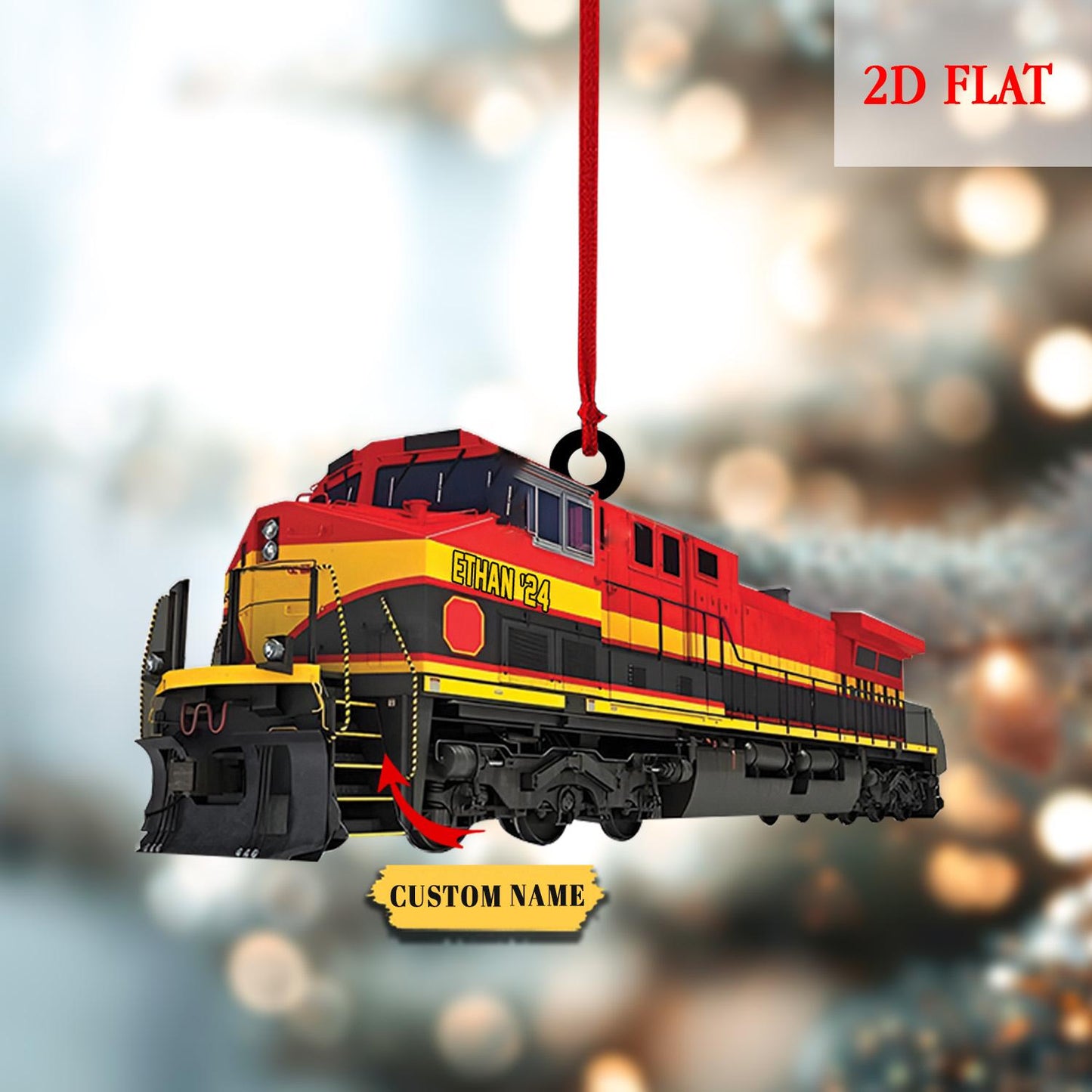 Personalized Train 2D Flat Acrylic Ornament, Railway Train Holiday Ornament, Railroader Gift, Train Lovers, Railroader Christmas Ornament