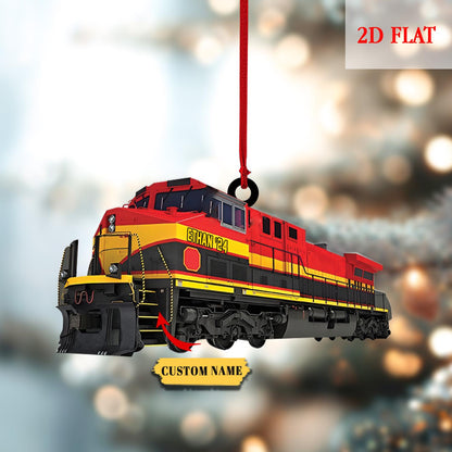 Personalized Train 2D Flat Acrylic Ornament, Railway Train Holiday Ornament, Railroader Gift, Train Lovers, Railroader Christmas Ornament