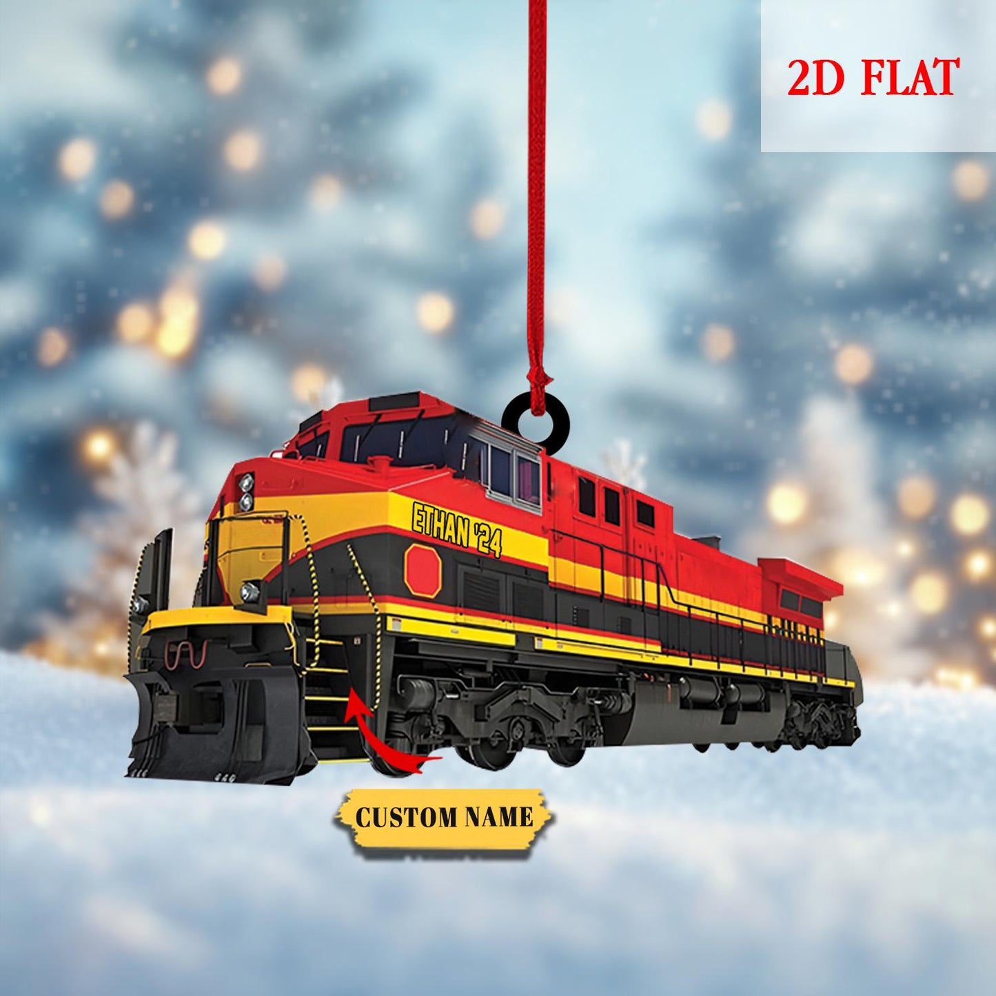 Personalized Train 2D Flat Acrylic Ornament, Railway Train Holiday Ornament, Railroader Gift, Train Lovers, Railroader Christmas Ornament