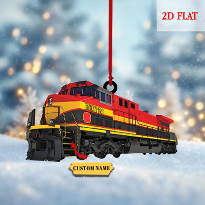 Personalized Train 2D Flat Acrylic Ornament, Railway Train Holiday Ornament, Railroader Gift, Train Lovers, Railroader Christmas Ornament
