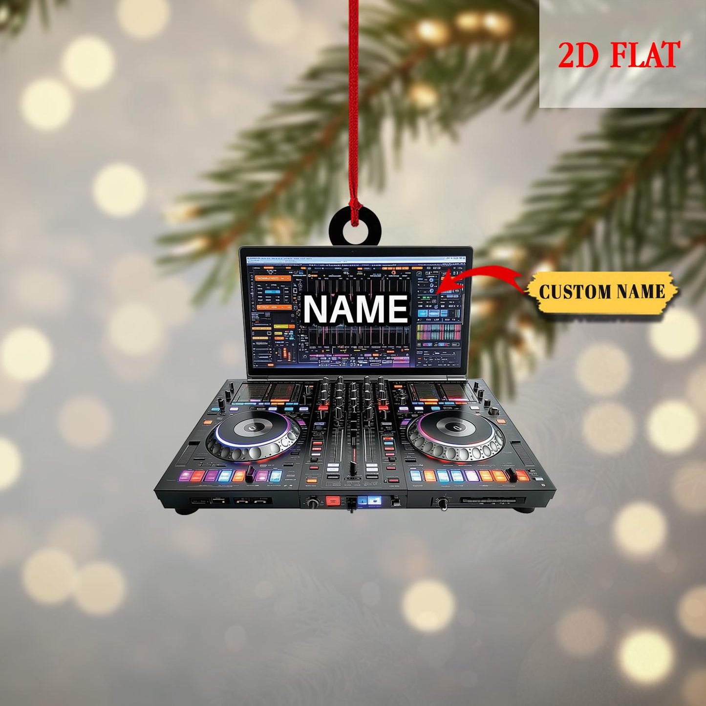 Personalized DJ Table 2D Flat Ornament, EDM Lover Ornament, Dj Turntable Ornament, Music Producer Gift, Gift For Dj, DJ Equipment Ornament