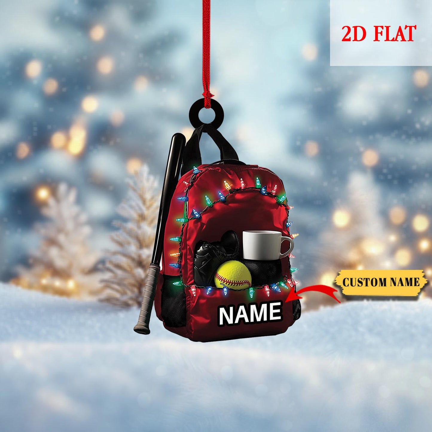 Personalized Baseball Bag 2D Flat Acrylic Ornament, Baseball Player Gear Ornament, Gift For Baseball Lovers, Baseball Christmas Ornament
