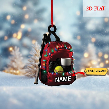 Personalized Baseball Bag 2D Flat Acrylic Ornament, Baseball Player Gear Ornament, Gift For Baseball Lovers, Baseball Christmas Ornament
