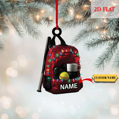 Personalized Baseball Bag 2D Flat Acrylic Ornament, Baseball Player Gear Ornament, Gift For Baseball Lovers, Baseball Christmas Ornament