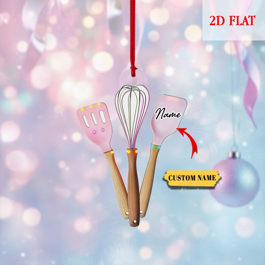 Personalized Chef Tools Christmas Ornament, Christmas Gift For wife, Chef Knife Set Kitchen Decor Christmas Gift, Kitchen Tools ornament