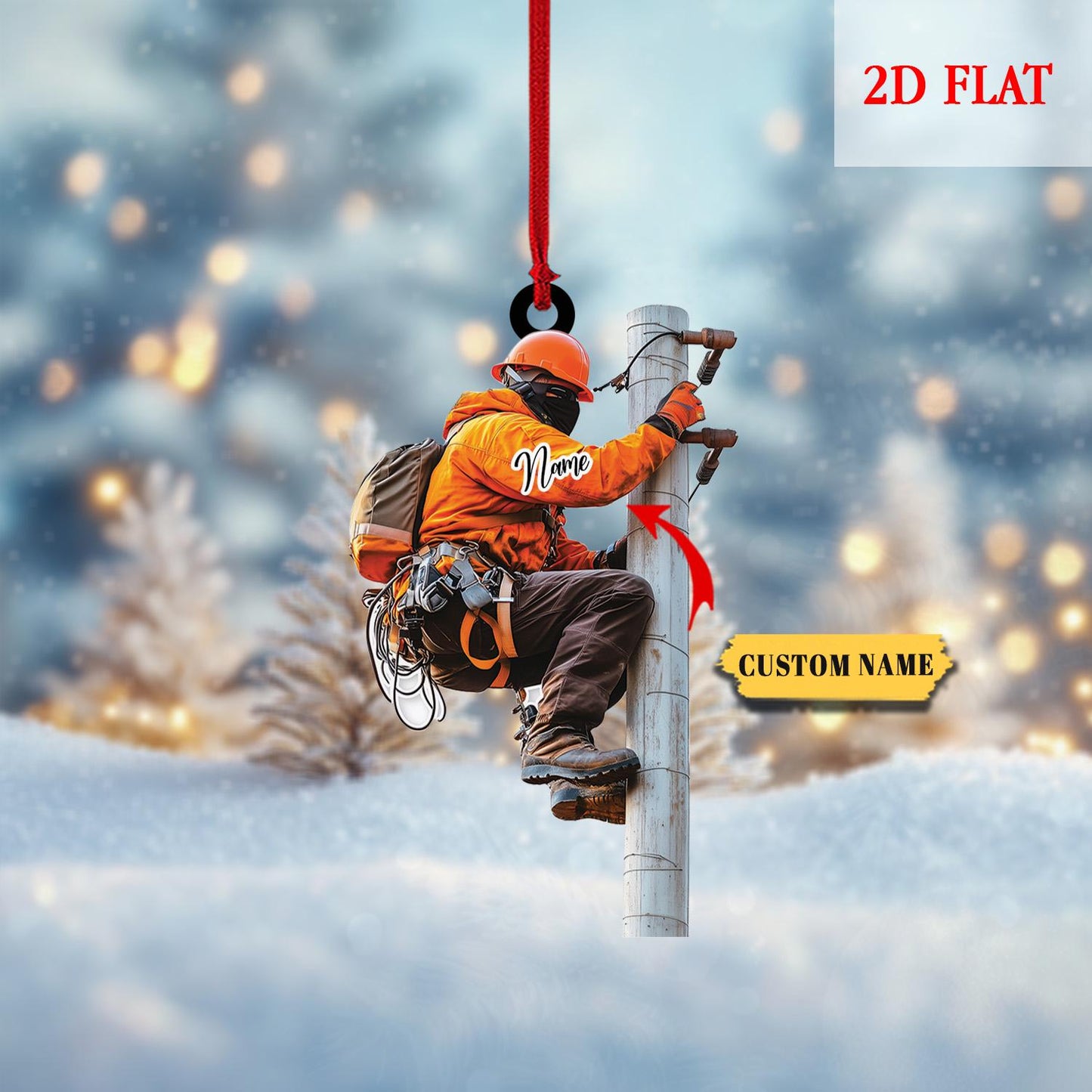 Personalized Lineman 2D Flat Acrylic Ornament, Electrician Christmas Decor, Utility Worker Holiday Ornament, Tradesman Xmas Keepsake Gift