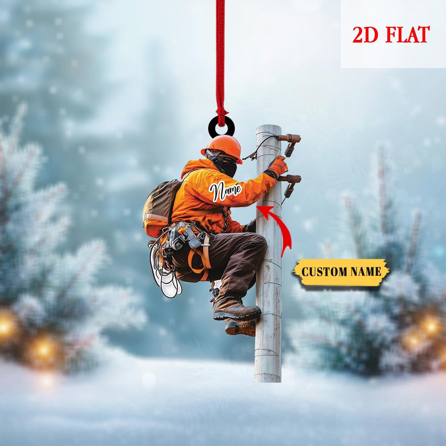Personalized Lineman 2D Flat Acrylic Ornament, Electrician Christmas Decor, Utility Worker Holiday Ornament, Tradesman Xmas Keepsake Gift