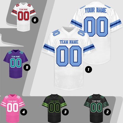 Custom White and Light Blue  Football Jersey Printed Name Number and Logo, Football Shirt Women Men Youth Kids, Sports Football Uniforms