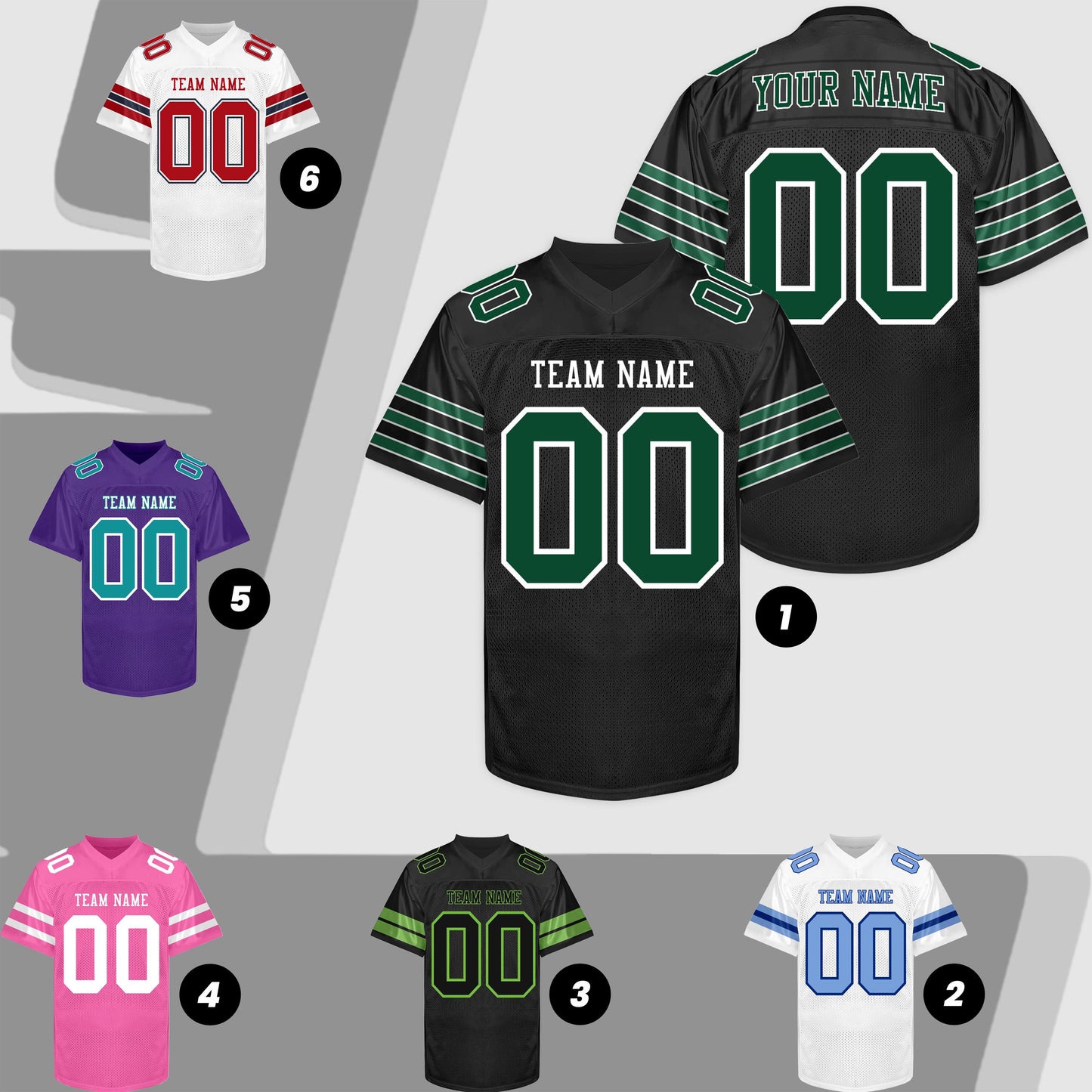 Custom Black and Green  Football Jersey Printed Name Number and Logo, Football Shirt Women Men Youth Kid, Sports Football Uniforms