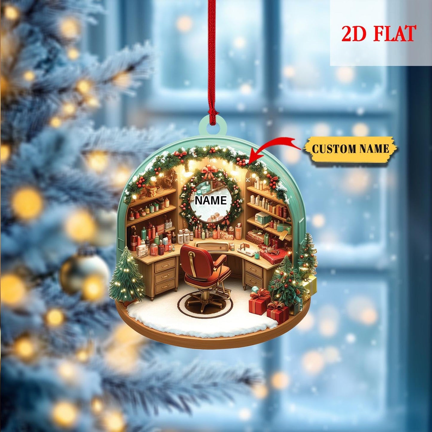 Personalized Hair Salon Christmas Ornaments, Hair Salon 2D Flat Acrylic Ornament, Christmas Gifts for Hairdresser, Hairstylist lover