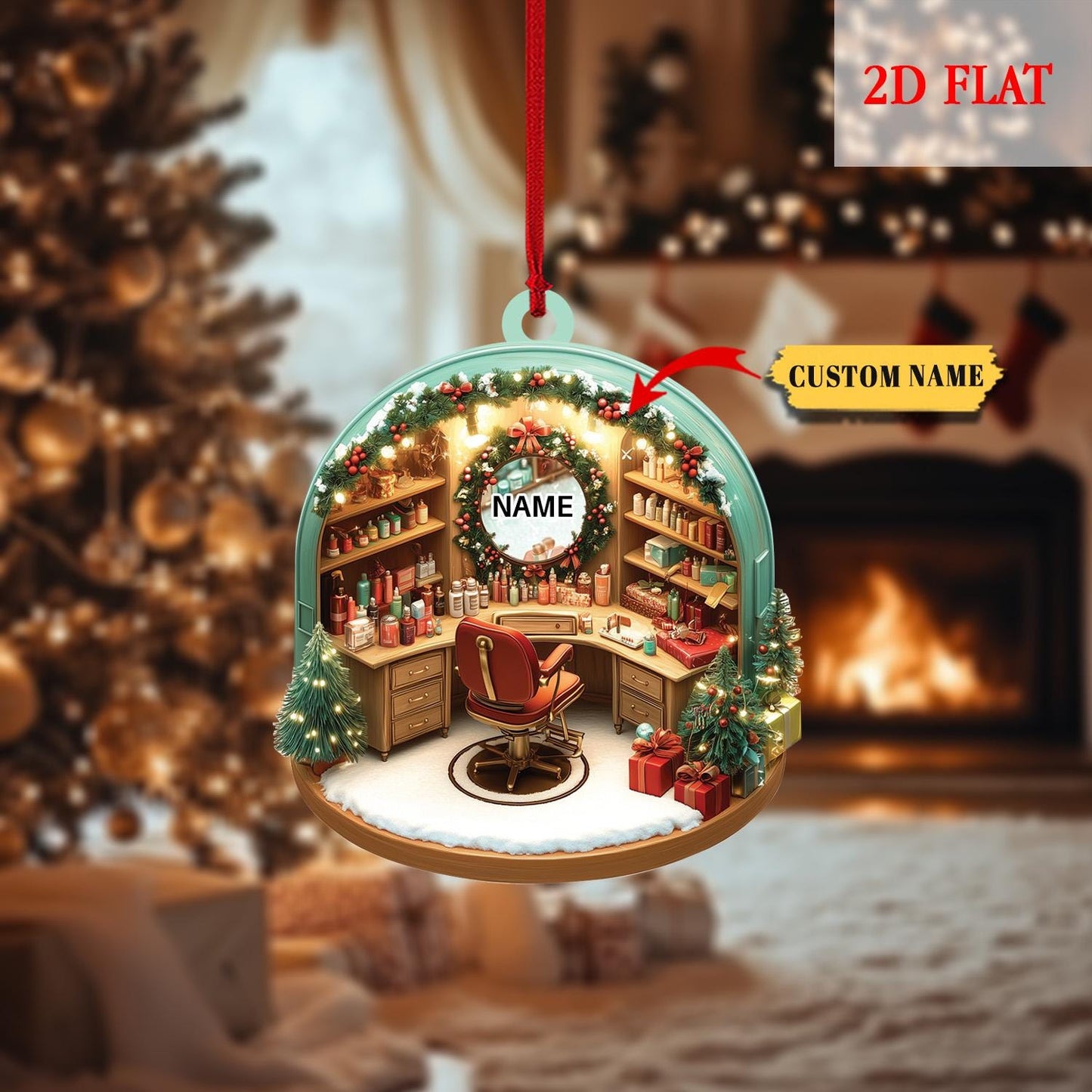 Personalized Hair Salon Christmas Ornaments, Hair Salon 2D Flat Acrylic Ornament, Christmas Gifts for Hairdresser, Hairstylist lover